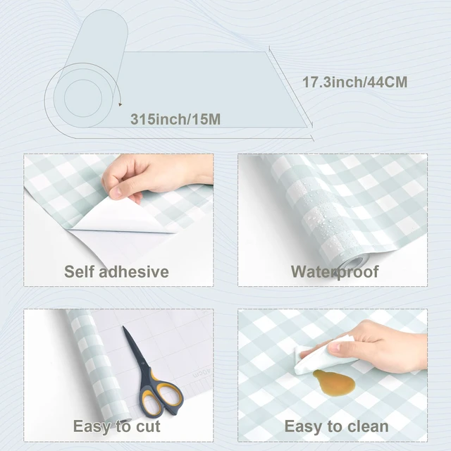 Alt view image 4 of 7 - Plaid Peel and Stick Wallpaper Gingham Checkered 17.3''×315'' Blue Plaid Contact Paper for Cabinets Self Adhesive Removable Waterproof Bathroom Farmhouse Cute Kids Shelf Drawers Decor