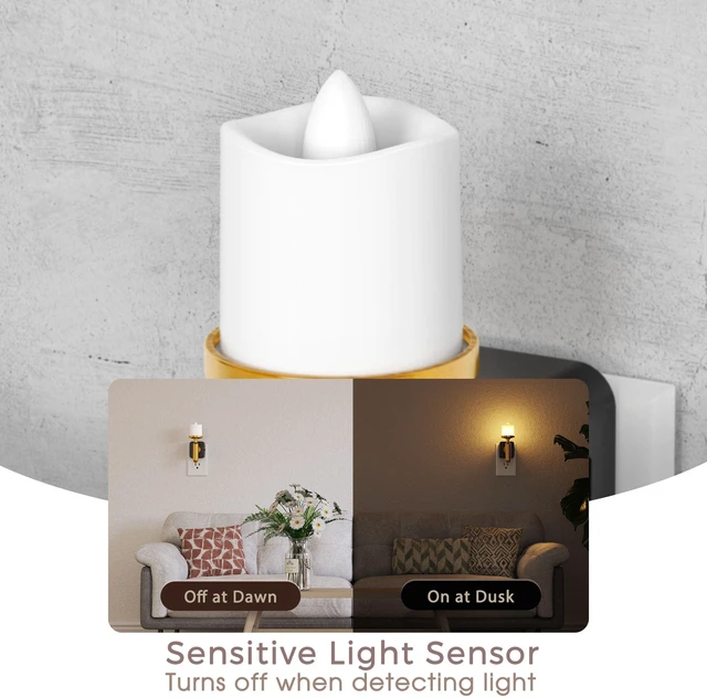 Alt view image 3 of 7 - Flameless Candle Night Light,Night Lights Plug into Wall Dimmable LED Candle Night Light with Light Sensor, 0-100LM Nightlight Plug in, 3000K Soft White Nightlight for Bathroom Hallway,2 Pack