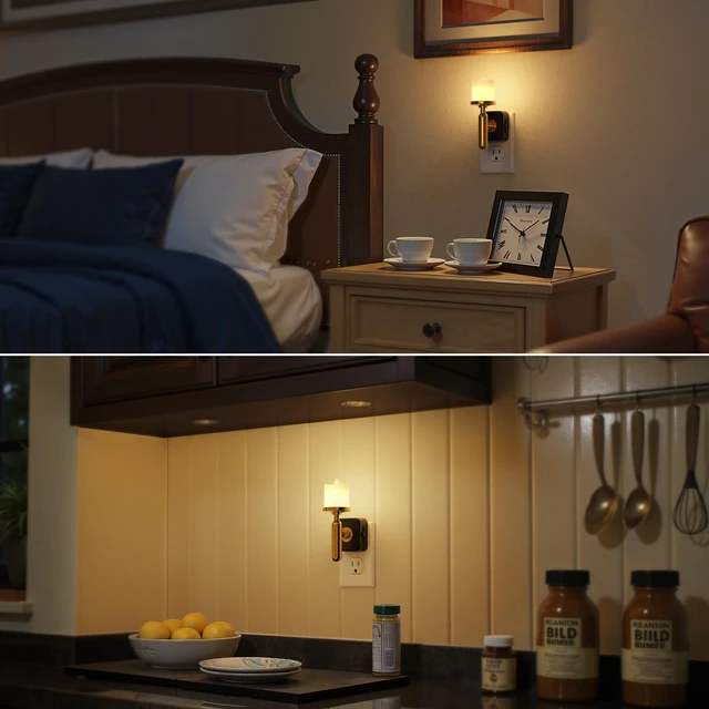 Alt view image 4 of 7 - Flameless Candle Night Light,Night Lights Plug into Wall Dimmable LED Candle Night Light with Light Sensor, 0-100LM Nightlight Plug in, 3000K Soft White Nightlight for Bathroom Hallway,2 Pack