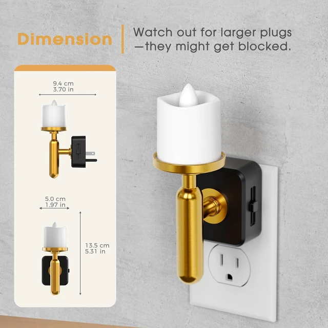 Alt view image 5 of 7 - Flameless Candle Night Light,Night Lights Plug into Wall Dimmable LED Candle Night Light with Light Sensor, 0-100LM Nightlight Plug in, 3000K Soft White Nightlight for Bathroom Hallway,2 Pack