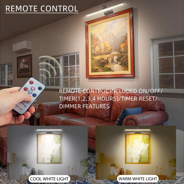Alt view image 2 of 7 - Picture Light,2PK Battery Operated Wall Sconce,13" Art Light,Black Rechargeable Photo Lights,Remote Timer and Dimmer Gallery Light for Painting,Display,Frame,Living Room