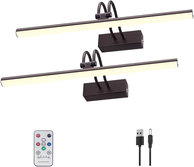 Main image of Picture Light,2PK Battery Operated Wall Sconce,13" Art Light,Black Rechargeable Photo Lights,Remote Timer and Dimmer Gallery Light for Painting,Display,Frame,Living Room
