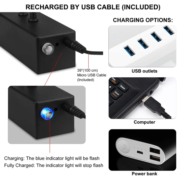 Alt view image 5 of 7 - Art Light,5000mAh Cordless Picture Light,20" Gallery Light,Black Rechargeable Photo Lights,Remote Timer and Dimmer Wall Sconces for Painting,Display,Frame,Room Decor