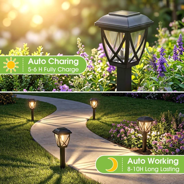 Alt view image 2 of 7 - Solar Pathway Lights Outdoor 10 Pack, Warm White 3000K Solar Lights Auto On/Off Waterproof Energy Saving LED Landscape Lights for Garden Yard, Walkway, Driveway Decor