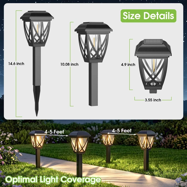 Alt view image 7 of 7 - Solar Pathway Lights Outdoor 10 Pack, Warm White 3000K Solar Lights Auto On/Off Waterproof Energy Saving LED Landscape Lights for Garden Yard, Walkway, Driveway Decor