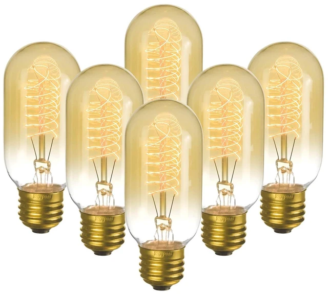 Main image of 6-Pack Edison Light Bulbs 40 Watt Dimmable T45 Vintage Warm Bulbs Antique Vintage Old Fashioned E26 Incandescent Light Bulbs, Amber Warm White, 110V 190LM 2200K Edison Bulbs for Bedroom&Cafe