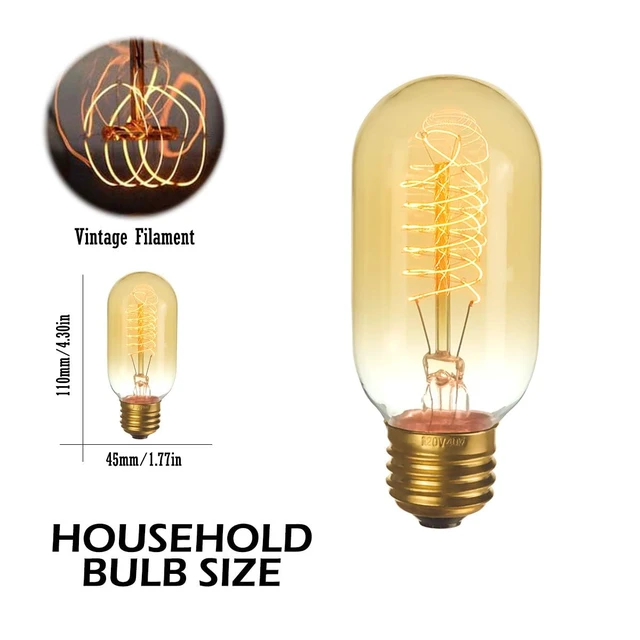 Alt view image 2 of 7 - 6-Pack Edison Light Bulbs 40 Watt Dimmable T45 Vintage Warm Bulbs Antique Vintage Old Fashioned E26 Incandescent Light Bulbs, Amber Warm White, 110V 190LM 2200K Edison Bulbs for Bedroom&Cafe