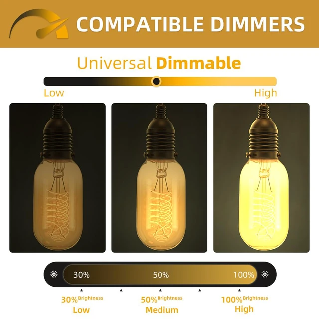 Alt view image 3 of 7 - 6-Pack Edison Light Bulbs 40 Watt Dimmable T45 Vintage Warm Bulbs Antique Vintage Old Fashioned E26 Incandescent Light Bulbs, Amber Warm White, 110V 190LM 2200K Edison Bulbs for Bedroom&Cafe