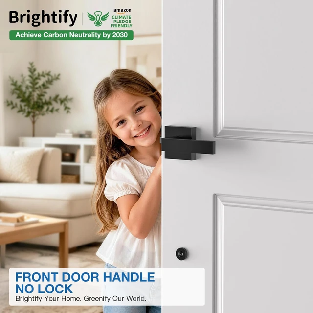 Alt view image 5 of 7 - Black Front Door Handle No Lock for Modern Entry Door Zinc Alloy, Reversible Exterior Door Handle for Left & Right Hand Door, Lower Half Grip, 35MM-45MM Door Thickness