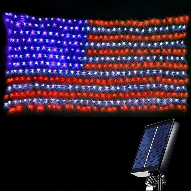 Main image of Solar Powered American Flag Lights, 420 LEDs Net Light up Outdoor Solar Flag Lights Super Bright Leds Waterproof USA Light for 4th of July Yard,Garden,Festival,Holiday,Independence Day Decor