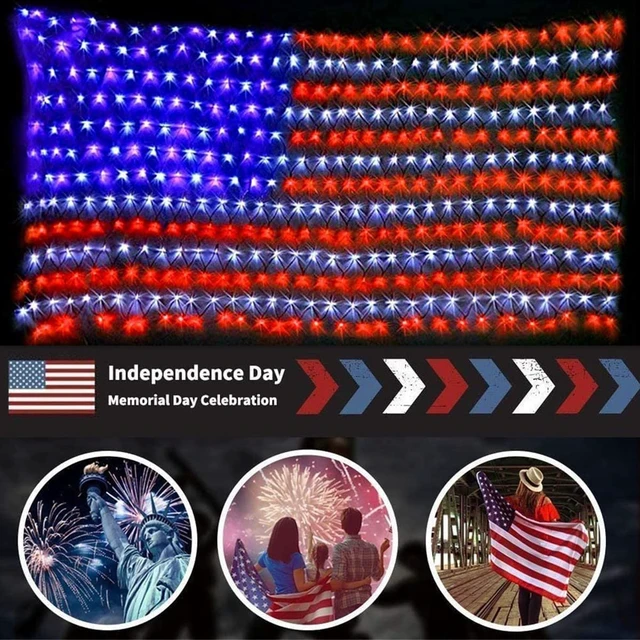 Alt view image 2 of 7 - Solar Powered American Flag Lights, 420 LEDs Net Light up Outdoor Solar Flag Lights Super Bright Leds Waterproof USA Light for 4th of July Yard,Garden,Festival,Holiday,Independence Day Decor