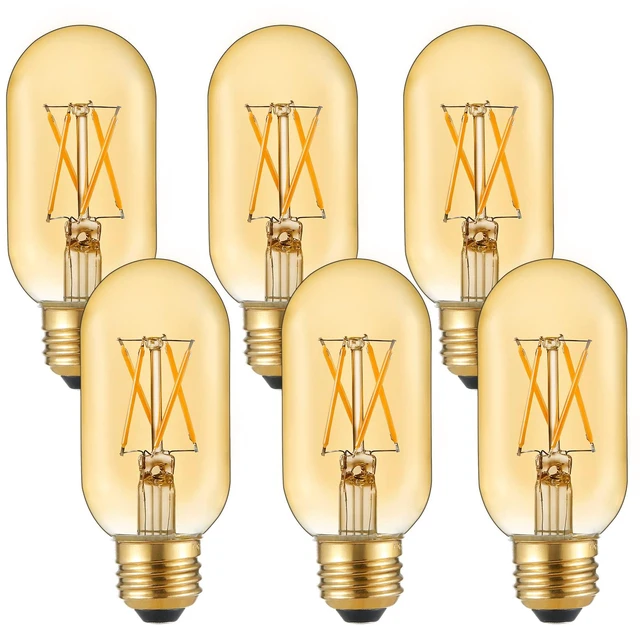 Main image of T45 E26 Led Bulb 60 watt,Dimmable,Amber Light Bulbs,2200K,6Pack Edison Light Bulbs,6w=60 watt light bulbs,600lm,360°,AC120V,ETL,Warm Light Bulbs for pendant,Ceiling Fan,Sputnik,Vanity,Desk
