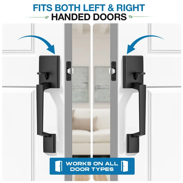 Alt view image 6 of 7 - Black Front Door Handle No Lock for Modern Entry Door Zinc Alloy, Reversible Exterior Door Handle for Left & Right Hand Door, Lower Half Grip, 35MM-45MM Door Thickness