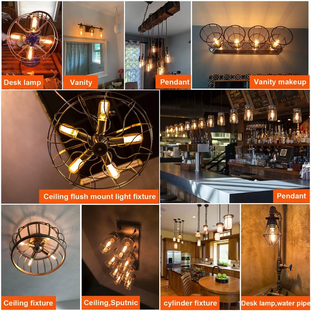 Alt view image 7 of 7 - T45 E26 Led Bulb 60 watt,Dimmable,Amber Light Bulbs,2200K,6Pack Edison Light Bulbs,6w=60 watt light bulbs,600lm,360°,AC120V,ETL,Warm Light Bulbs for pendant,Ceiling Fan,Sputnik,Vanity,Desk