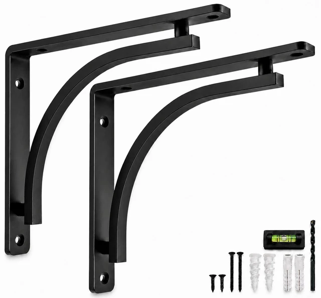 Main image of Classic Black Heavy Duty Shelf Brackets 12 inch by L Bracket, Wall Mounted Support, Shelving Metal Bracket, Decorative Shelf Brackets, with Hardware Included, Set of 2