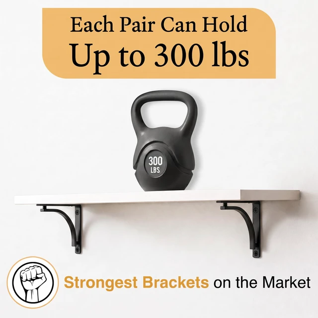 Alt view image 6 of 7 - Classic Black Heavy Duty Shelf Brackets 12 inch by L Bracket, Wall Mounted Support, Shelving Metal Bracket, Decorative Shelf Brackets, with Hardware Included, Set of 2
