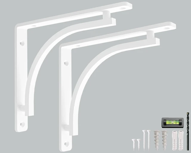 Main image of Classic White Heavy Duty Shelf Brackets 12 inch by L Bracket, Wall Mounted Support, Shelving Metal Bracket, Decorative Shelf Brackets, with Hardware Included, Set of 2