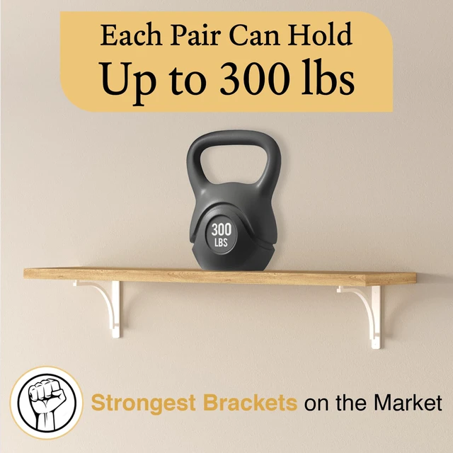 Alt view image 6 of 7 - Classic White Heavy Duty Shelf Brackets 12 inch by L Bracket, Wall Mounted Support, Shelving Metal Bracket, Decorative Shelf Brackets, with Hardware Included, Set of 2