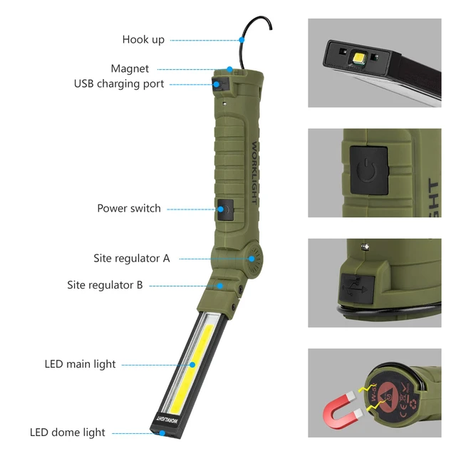 Alt view image 2 of 7 - 4 Pack Rechargeable LED Work Lights with Magnetic Base and 360° Rotation, 5 Modes for BBQ, Camping, Reading, and Car Repair