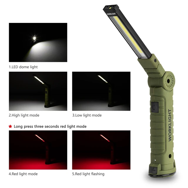 Alt view image 3 of 7 - 4 Pack Rechargeable LED Work Lights with Magnetic Base and 360° Rotation, 5 Modes for BBQ, Camping, Reading, and Car Repair