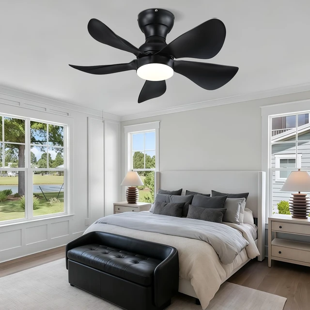 Alt view image 7 of 7 - 30"Black Low Profile Flush Mount Ceiling Fans with Lights and Remote Super Large Airflow with 6 Wind Speeds, Reversible, Dimmable 3 CCT LED, 30W Noiseless DC Motor,Timer, for Bedroom Kitchen