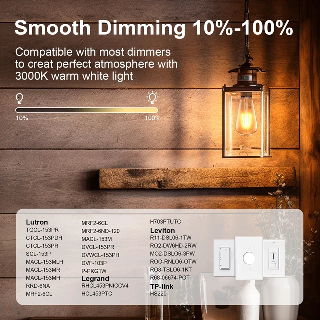 Alt view image 5 of 7 - Edison Bulb ST58, 2700K, Dimmable, Vintage Style, 12-Pack 4W