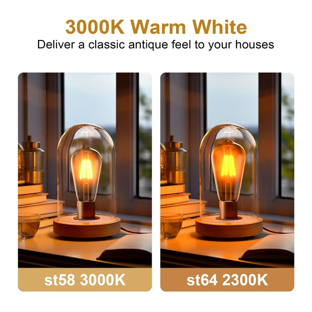 Alt view image 4 of 7 - Edison Bulb ST58, 2700K, Dimmable, Vintage Style, 12-Pack 4W