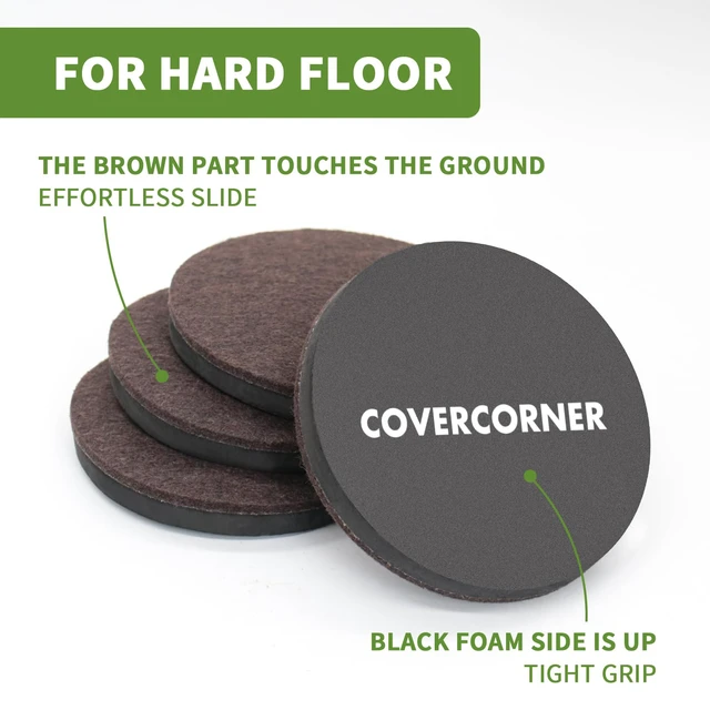 Alt view image 3 of 7 - Felt Furniture Sliders for Hardwood Floors 8 PCS, 4 3/4" Brown Felt Furniture Pads for Hardwood Floors, Furniture Moving Sliders, Heavy Duty Felt Movers Sliders, Chair Leg Floor Protectors