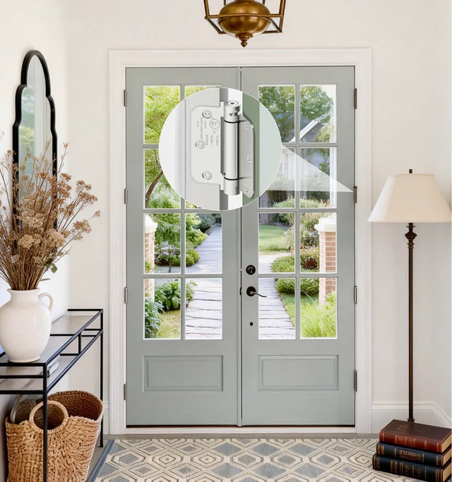 Alt view image 6 of 7 - 4-Pack 3.5 Inch Self Closing Door Hinges,5/8" Radius Corners,Brushed Nickel Auto Spring Loaded Door Hinges, Adjustable Tension for Exterior,Garage, Front Back Door,Left Right Hand Door,UL Listed