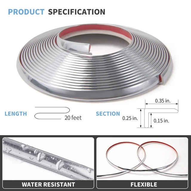 Alt view image 2 of 7 - 20 ft Flexible Outside Corner Trim for Tile Edge, Stainless Steel Durable, Waterproof, Strong Adhesive, High Viscosity, Easy to Clean, Ideal for Tiles Edges, Furniture Decoration, Countertops