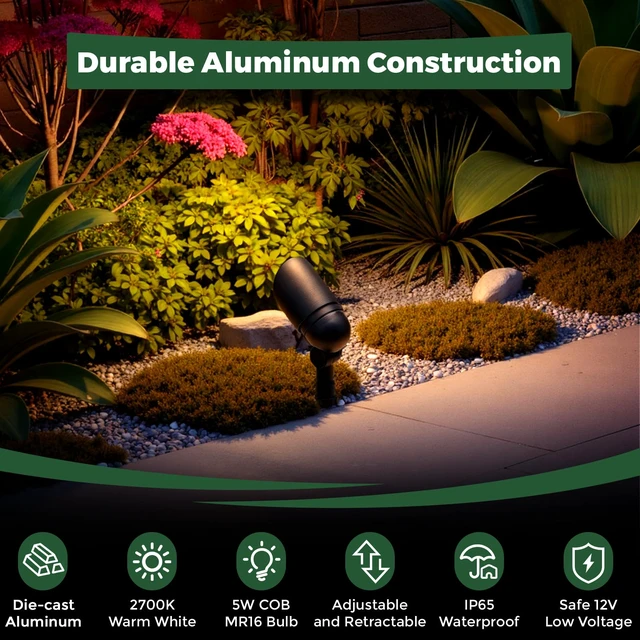 Alt view image 2 of 7 - Low Voltage Landscape Spotlight, 12V LED Outdoor Landscape Lighting, Landscape Spot Lights Wired for Garden and Yard, Aluminum Up Lighting Fixture with 5W MR16 Replaceable Bulb (2 Pack)