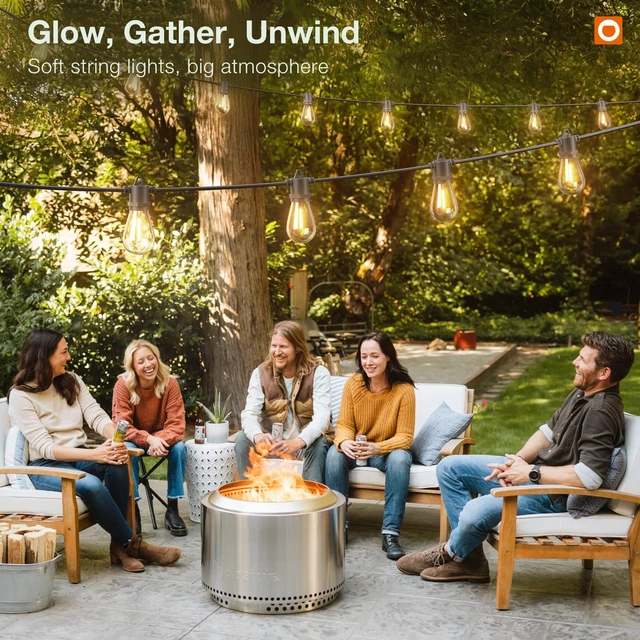 Alt view image 7 of 7 - 100FT Outdoor String Lights LED with Remote Dimmable Waterproof Timer & 3 Lighting Modes, Shatterproof Edison Bulbs, Connectable Hanging Strand for Patio Outside Backyard Porch Party Décor