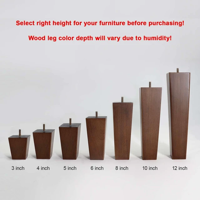 Alt view image 4 of 7 - Solid Oak Wood Furniture Legs, 12 Inch, Brown Oak Wood, Set of 4, Square, Mid-Century, Natural, Multipurpose, Screw-In, Couch, Sofa, Cabinet, Bench, Bed, Indoor Furniture Upgrades