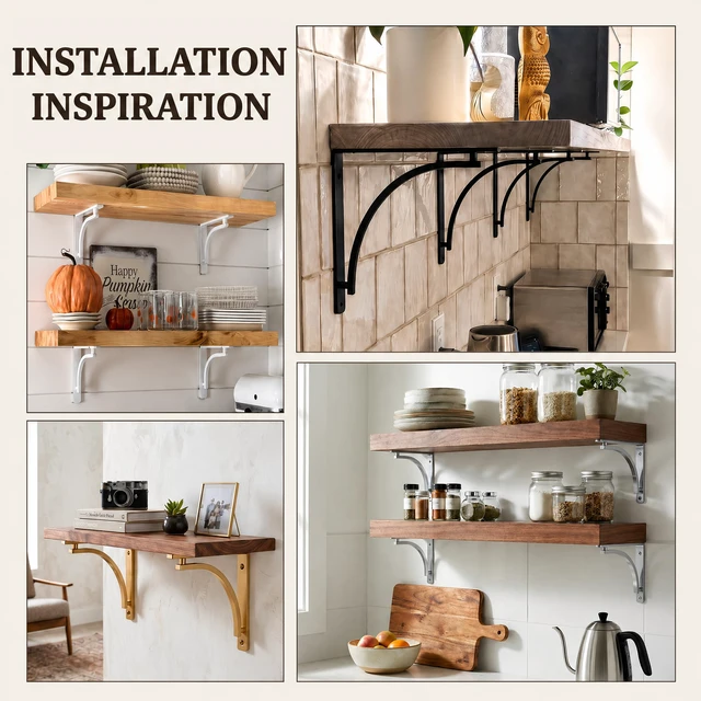 Alt view image 4 of 7 - Classic Black Heavy Duty Shelf Brackets 12 inch by L Bracket, Wall Mounted Support, Shelving Metal Bracket, Decorative Shelf Brackets, with Hardware Included, Set of 2