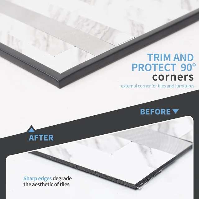 Alt view image 3 of 7 - 20 ft Outside Corner Trim, Peel and Stick for Wall Tile Edge, Black Flexible, Durable, Waterproof, Strong Adhesive, High Viscosity, Easy to Clean, Ideal for Tiles Edges, Furniture Decoration