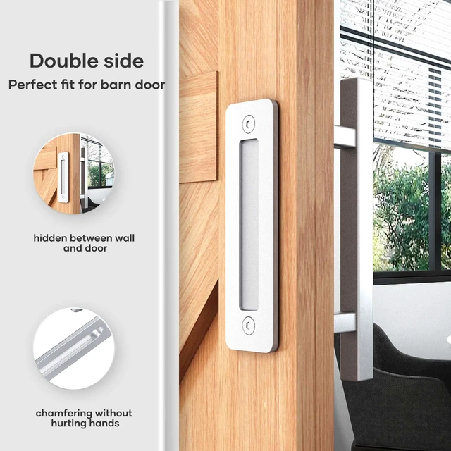 Alt view image 3 of 7 - 12" Stainless Steel Sliding Barn Door Pull Handle with Flush Hardware Set,Double Sided,Brushed Finish,Square,2 Pack