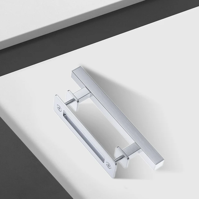 Alt view image 6 of 7 - 12" Stainless Steel Sliding Barn Door Pull Handle with Flush Hardware Set,Double Sided,Brushed Finish,Square,2 Pack