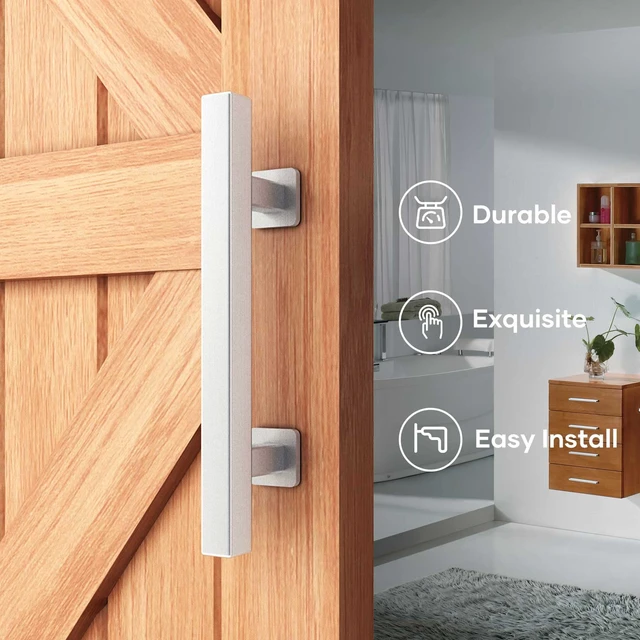 Alt view image 4 of 7 - 12" Stainless Steel Sliding Barn Door Pull Handle with Flush Hardware Set,Double Sided,Brushed Finish,Square,2 Pack