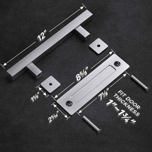 Alt view image 7 of 7 - 12" Stainless Steel Sliding Barn Door Pull Handle with Flush Hardware Set,Double Sided,Brushed Finish,Square,2 Pack