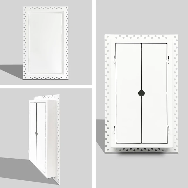 Alt view image 2 of 7 - Flush Wall Vent Cover 8x14 Inch for Drywall Vent, Metal Wall-Mounted Adjustable Air Flow Register Grille, Easy Install, Paintable, (White, 1 Pc, with Manual Damper)