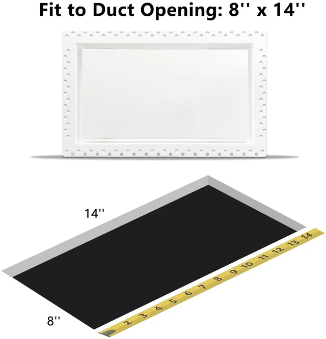 Alt view image 7 of 7 - Flush Wall Vent Cover 8x14 Inch for Drywall Vent, Metal Wall-Mounted Adjustable Air Flow Register Grille, Easy Install, Paintable, (White, 1 Pc, with Manual Damper)