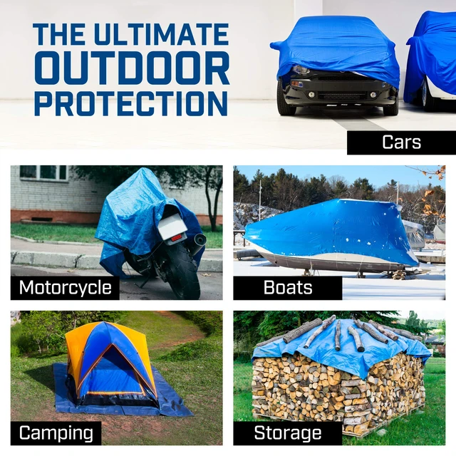 Alt view image 3 of 7 - Grizzly Tarps by 14' x 20' Large Multi-Purpose Waterproof Heavy Duty Poly Tarp with Grommets Every 36", 8x8 Weave, 5 Mil Thick, for Home, Boats, Cars, Camping, Protective Cover, Blue