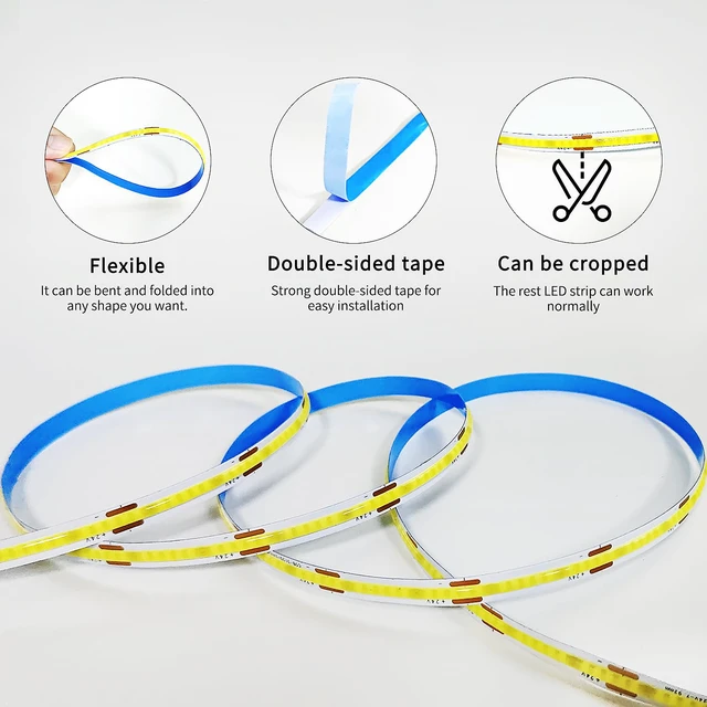 Alt view image 6 of 7 - 32.8ft COB LED Strip Lights 6000K White Dimmable DC 24V Flexible LED Tape Light for Bedroom, with Remote and app Control LED Light Strip,for DIY Home Decoration