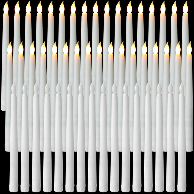 Main image of 50 Pcs 9.7 Inch White LED Flameless Taper Candles Bulk Battery Operated Taper Candles, Artificial Flickering Candlesticks, for Wedding Church Halloween Holiday Table Decoration