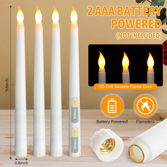 Alt view image 2 of 7 - 50 Pcs 9.7 Inch White LED Flameless Taper Candles Bulk Battery Operated Taper Candles, Artificial Flickering Candlesticks, for Wedding Church Halloween Holiday Table Decoration