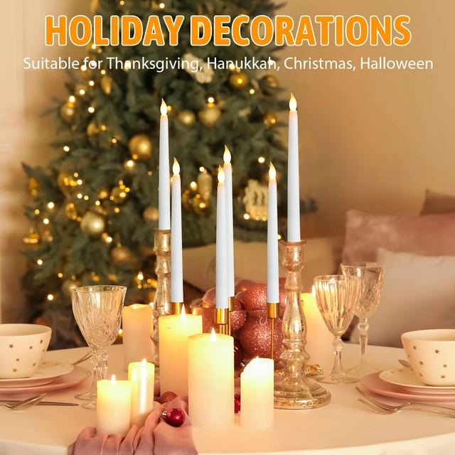 Alt view image 3 of 7 - 50 Pcs 9.7 Inch White LED Flameless Taper Candles Bulk Battery Operated Taper Candles, Artificial Flickering Candlesticks, for Wedding Church Halloween Holiday Table Decoration