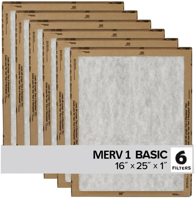 Main image of 16x25x1 Air Filter, 3M MERV 1 HVAC Flat Furnace Filter Replacement, 6-Pack (Actual Size 15.98x25x0.98 in)