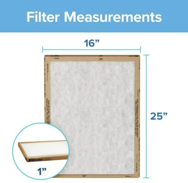 Alt view image 2 of 7 - 16x25x1 Air Filter, 3M MERV 1 HVAC Flat Furnace Filter Replacement, 6-Pack (Actual Size 15.98x25x0.98 in)