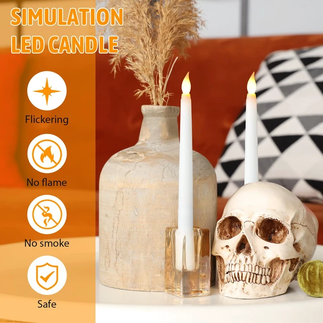 Alt view image 7 of 7 - 50 Pcs 9.7 Inch White LED Flameless Taper Candles Bulk Battery Operated Taper Candles, Artificial Flickering Candlesticks, for Wedding Church Halloween Holiday Table Decoration