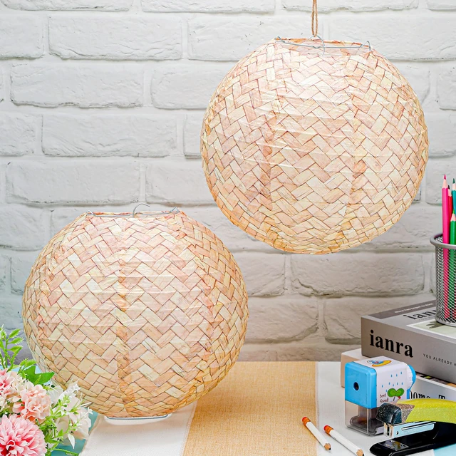 Alt view image 2 of 7 - 12pcs Burlap Paper Lanterns Hanging Decor 10in Boho Ceiling Lantern Boho Hanging Decor for Classroom Birthday Party Wedding, Farmhouse Home Decoration, Ceremonial Events, Collapsible
